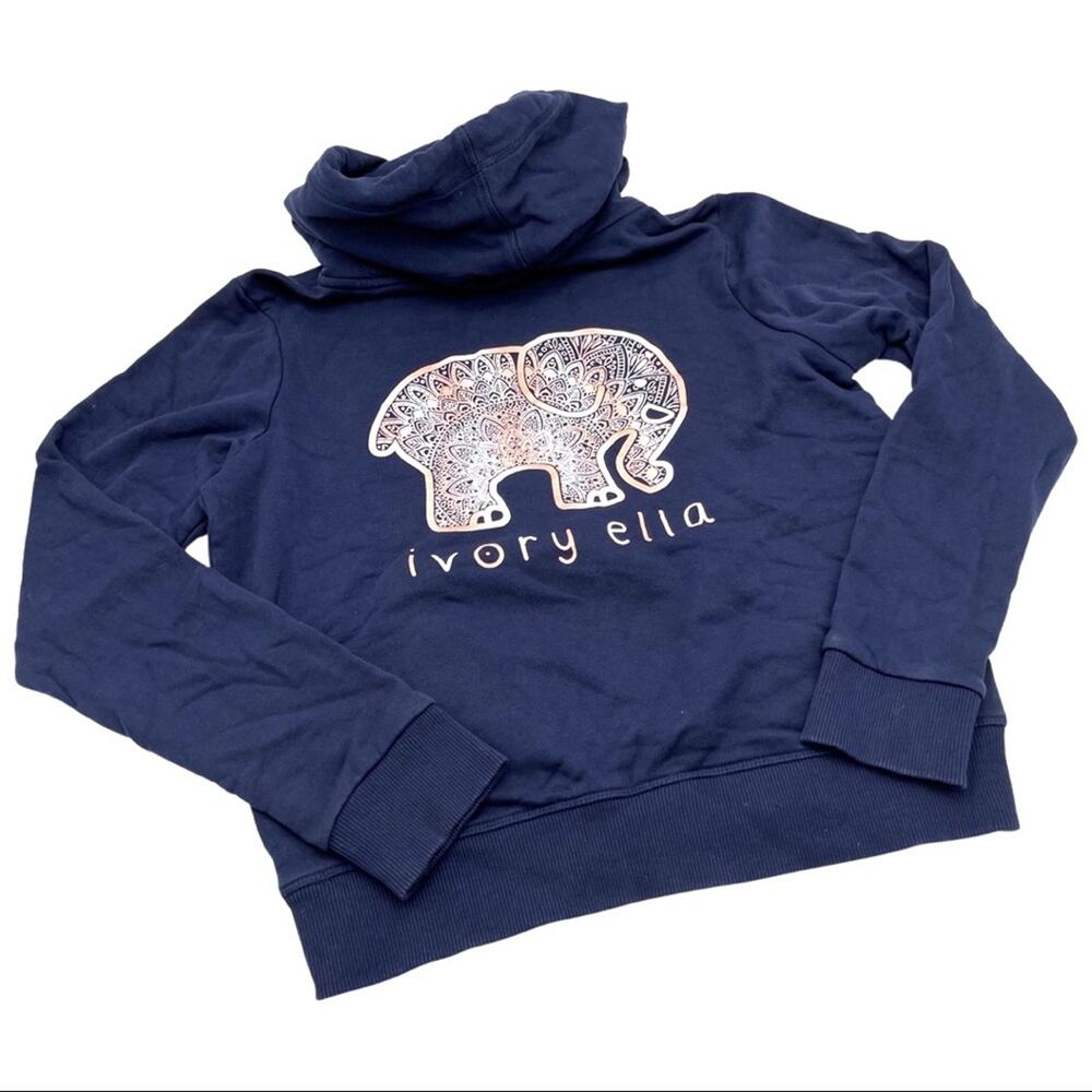 IVORY ELLA pink elephant print blue hoodie size XS boho preppy